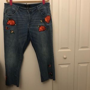 Hand distressed Who What Wear embroidered jeans